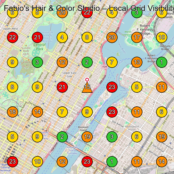 Fabio's Hair & Color Studio Hair Salon GeoGrid ranking map for New York NY